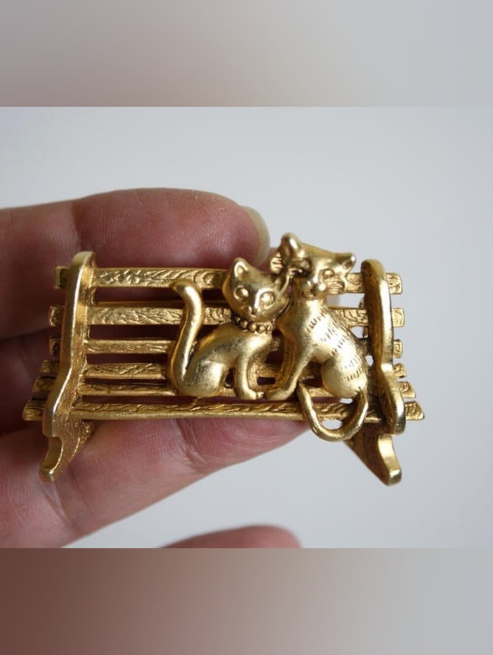 Vintage Gold Tone Cat Brooch: Signed AJC, Cat Lovers Jewelry